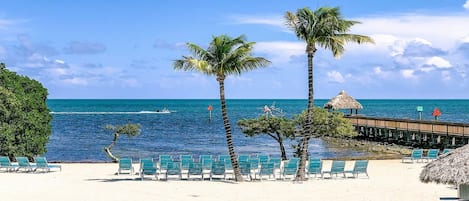 Plage, chaises longues, serviettes de plage