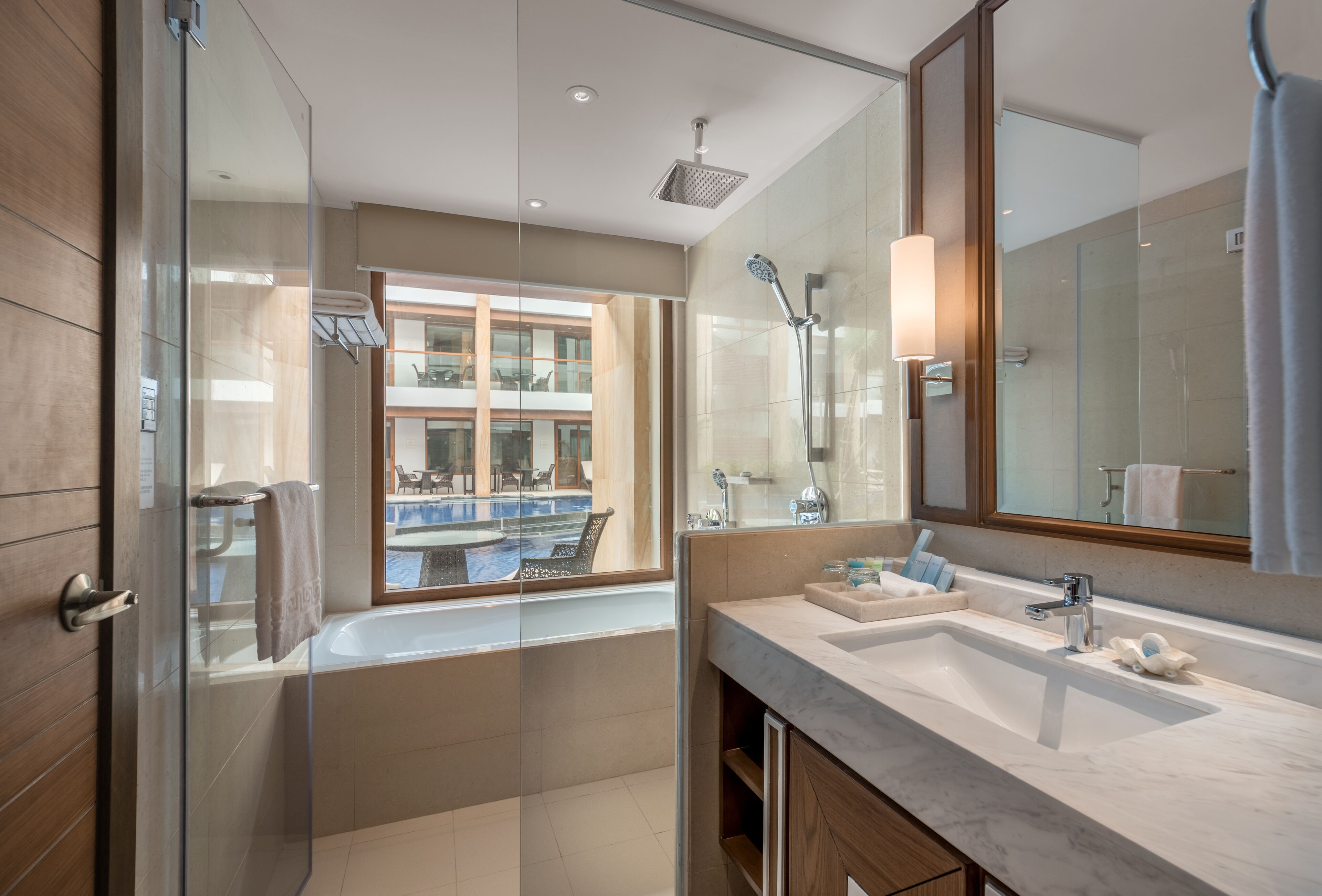 free toiletries, slippers, bidet, towels