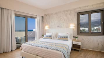 Executive-Apartment, 2 Schlafzimmer, Meerblick | Bettwäsche aus ägyptischer Baumwolle, hochwertige Bettwaren