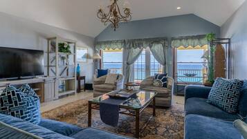 Smart TV, fireplace, video games, DVD player