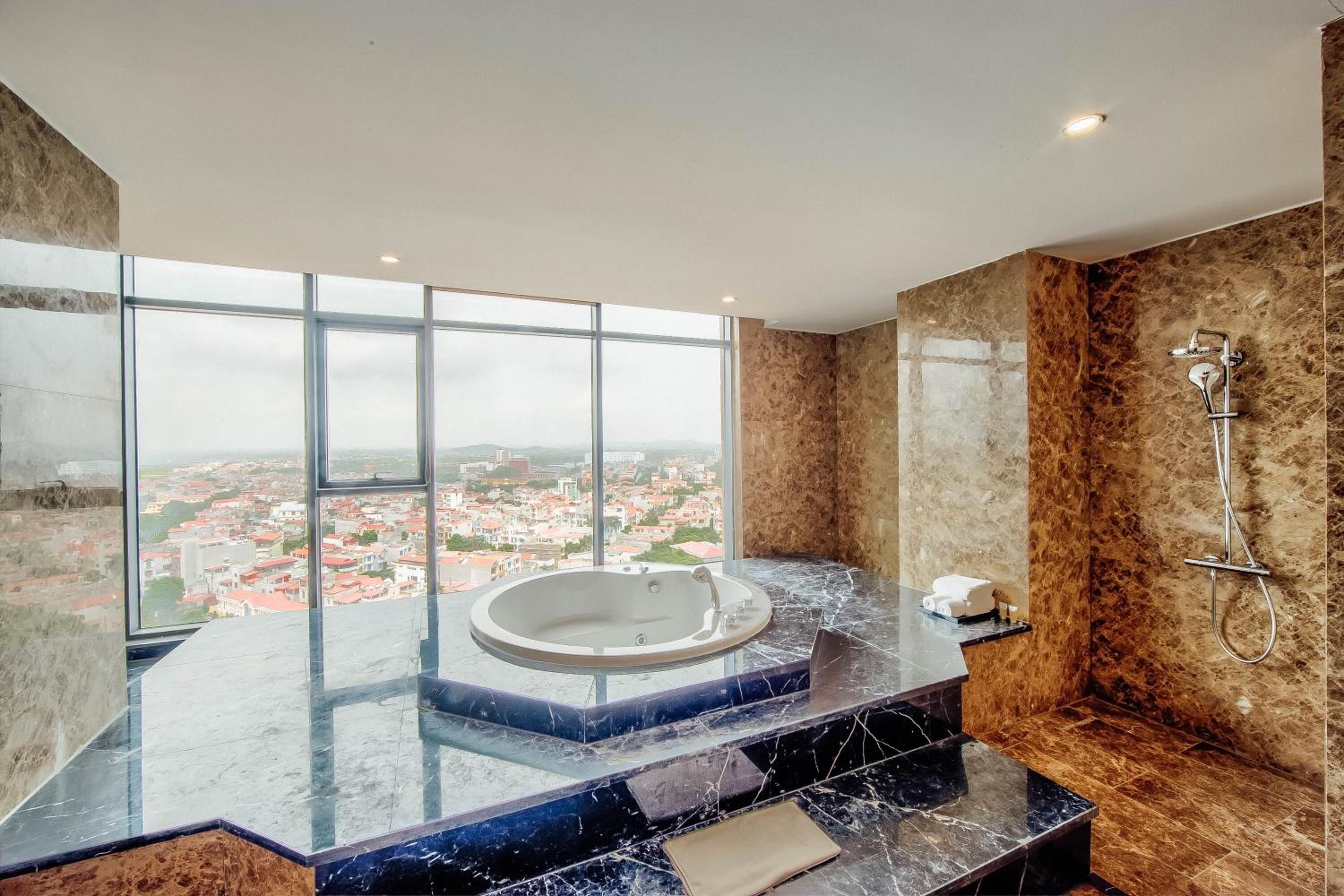 rainfall showerhead, free toiletries, hair dryer, bathrobes