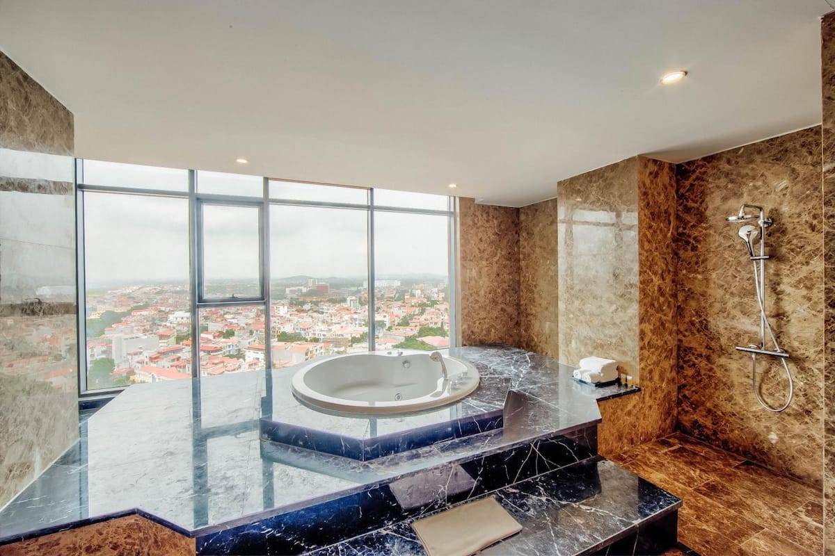 rainfall showerhead, free toiletries, hair dryer, bathrobes