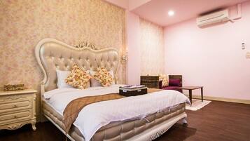 Desk, blackout drapes, soundproofing, rollaway beds