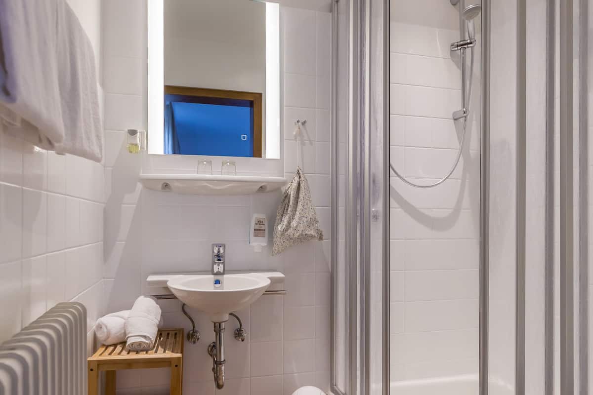 shower, free toiletries, hair dryer, towels