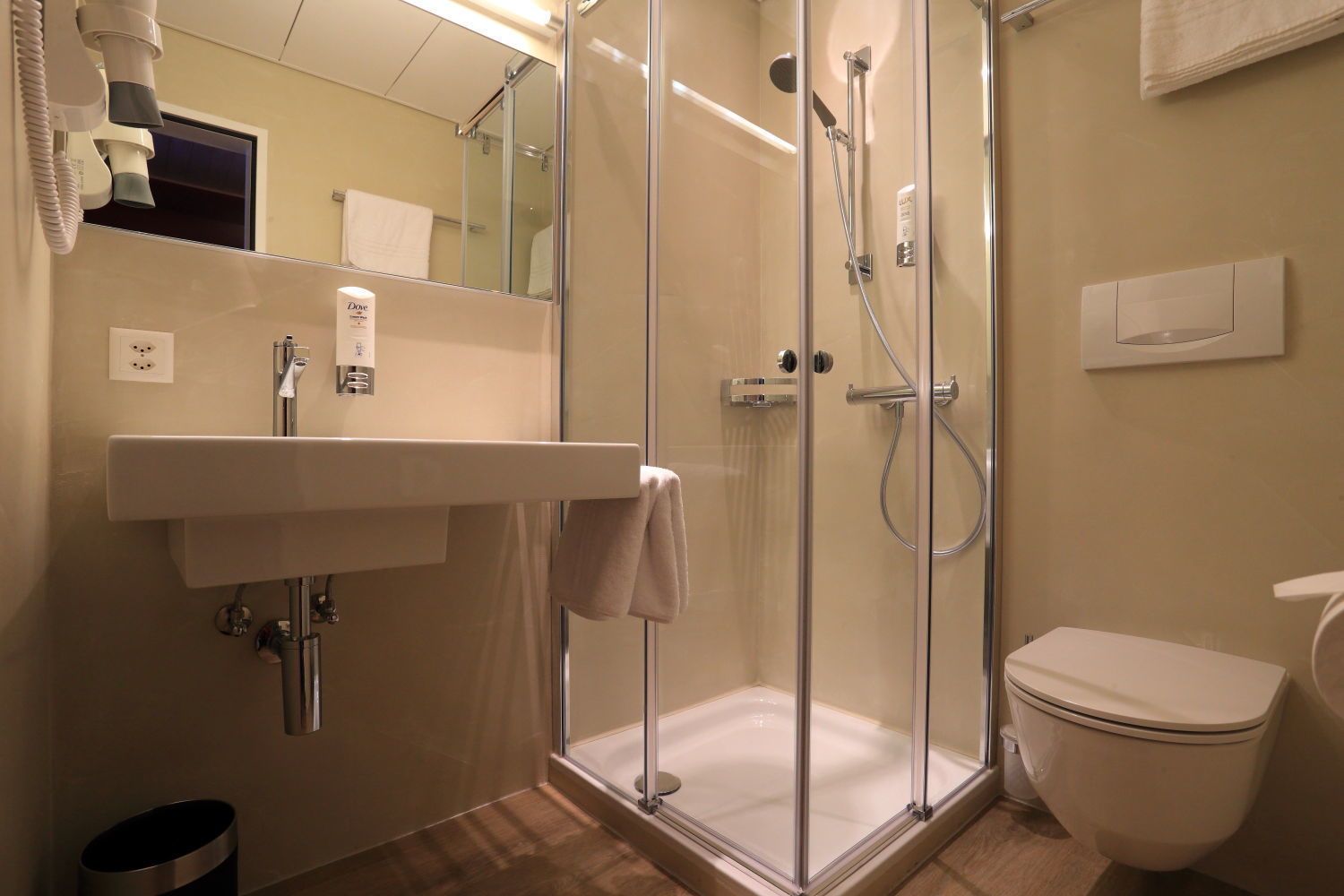 free toiletries, hair dryer, towels