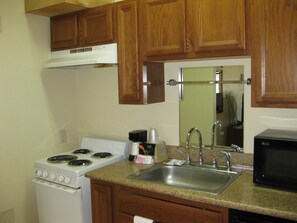 Fridge, microwave, coffee/tea maker