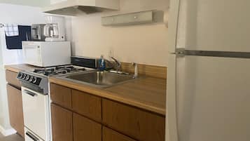 Fridge, microwave, electric kettle, toaster