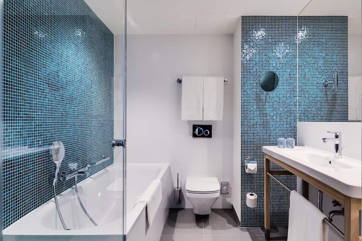 free toiletries, hair dryer, towels