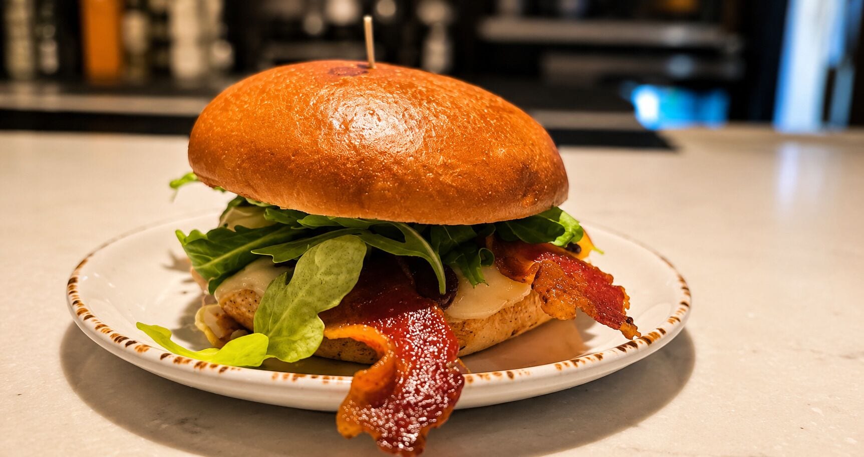 A sandwich on a plate.