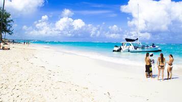 On the beach, white sand
