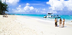 On the beach, white sand