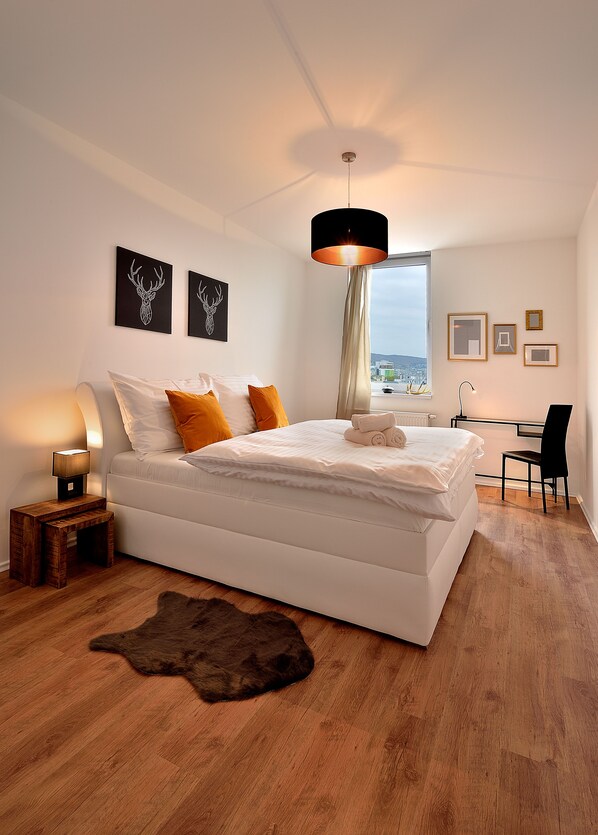 Deluxe Apartment, 2 Bedrooms, City View | Iron/ironing board, free WiFi, bed sheets