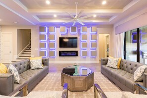 TV, DVD player, table football, stereo