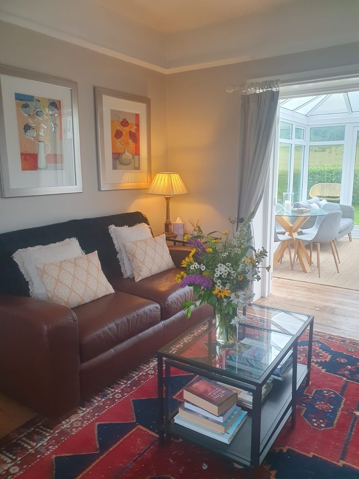 Smart TV, fireplace, DVD player, books
