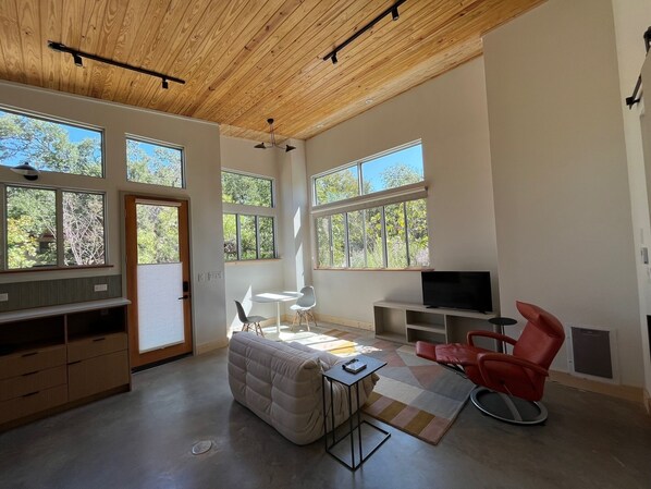 Smart TV, fireplace, Netflix, Hulu