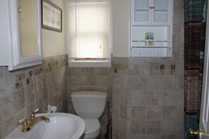 Combined shower/bathtub, hair dryer