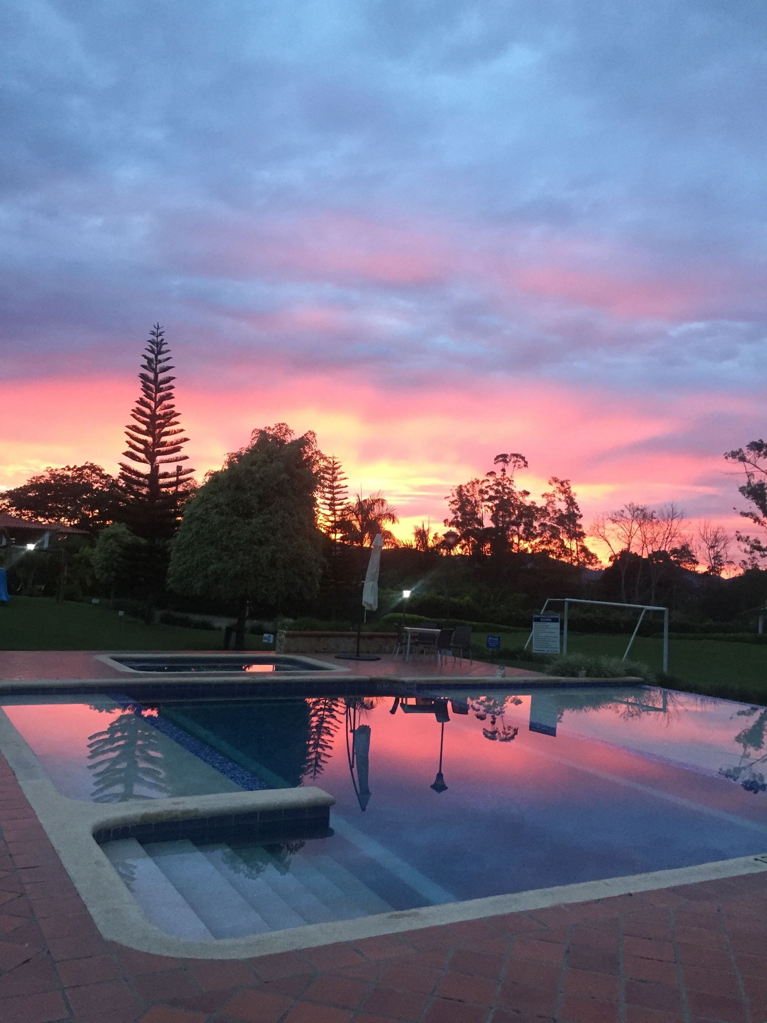 outdoor pool, pool umbrellas, pool loungers