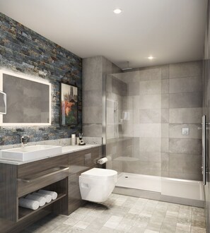 Standard Room | Bathroom | Shower, rainfall showerhead, eco-friendly toiletries, hair dryer - Hotel Indigo Durham by IHG (Durham)