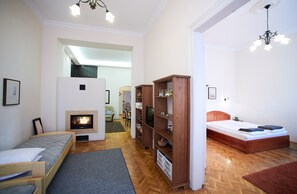 2 bedrooms, desk, iron/ironing board, travel crib - GREAT LOCATION Fireplace Holidays: city center, spacious, groups/family friendly (Budapest)