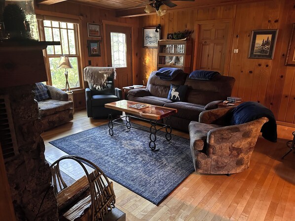 Smart TV, chimenea, reproductor de DVD y estéreo 