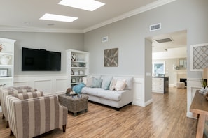 Smart TV, music library, stereo