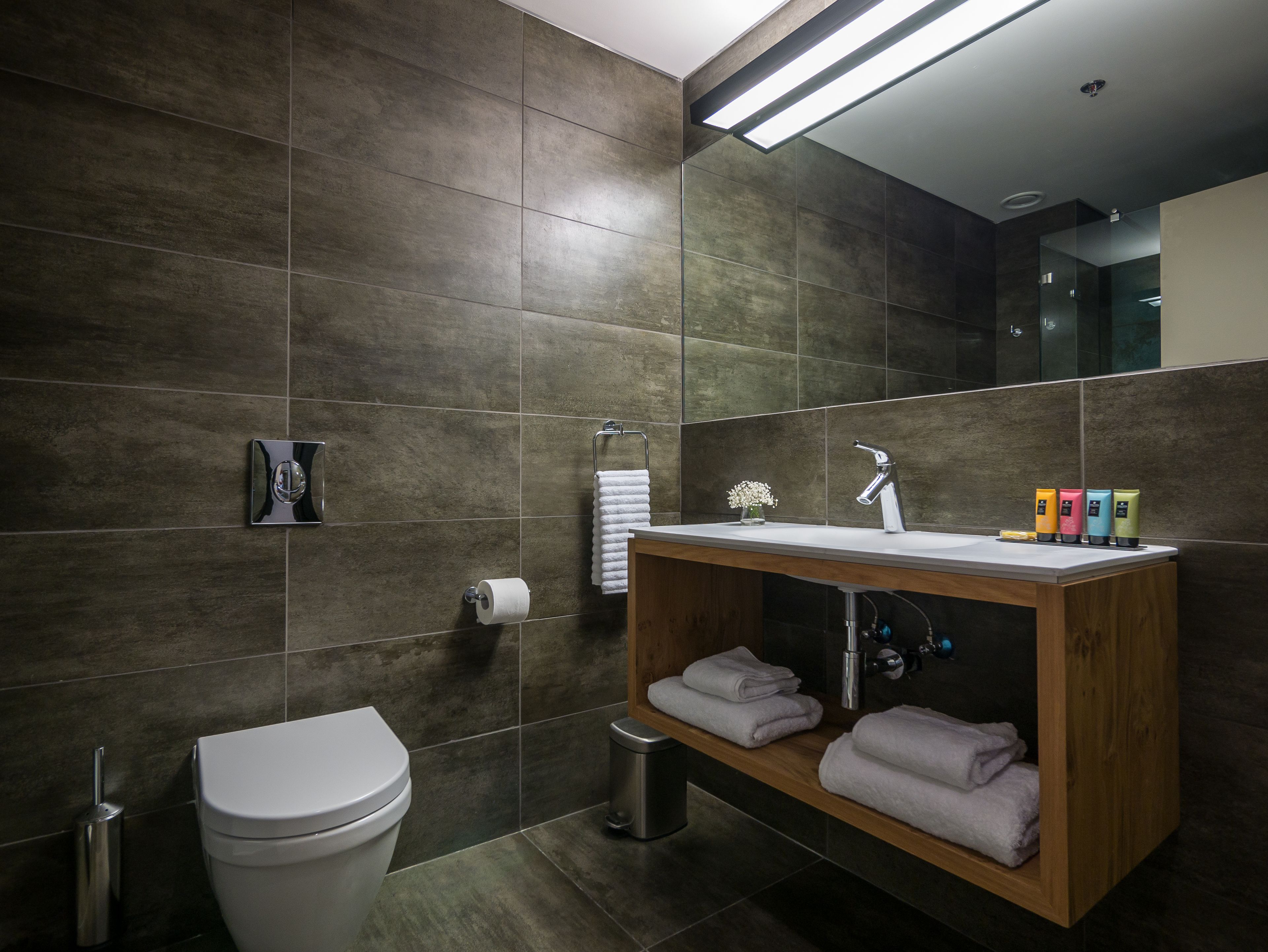 shower, free toiletries, hair dryer, towels