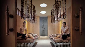 Separate tub and shower, designer toiletries, hair dryer, bathrobes