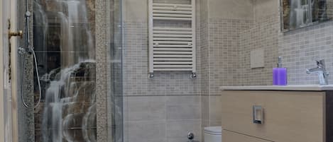 Hair dryer, towels, toilet paper