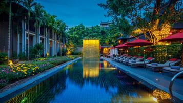 Outdoor pool, open 6:00 AM to 8:00 PM, pool umbrellas, sun loungers