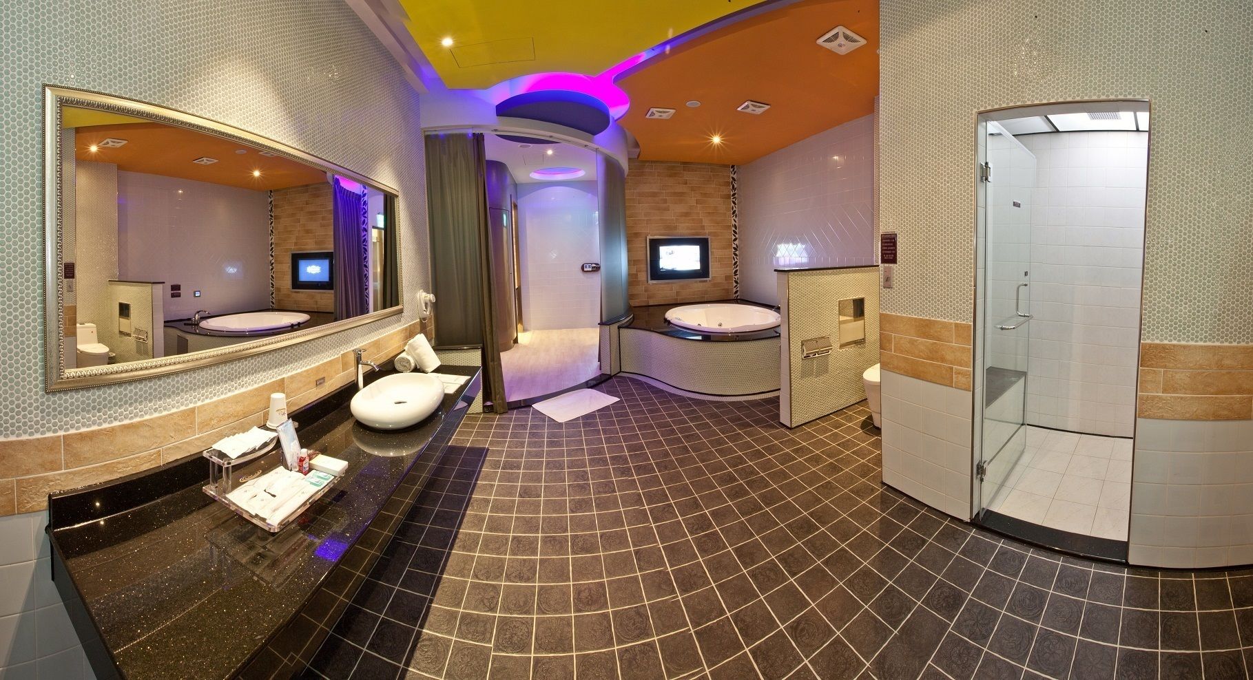 luxury double room | bathroom | separate bathtub and shower, hair dryer, slippers, towels