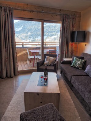 TV, DVD player, books, music library