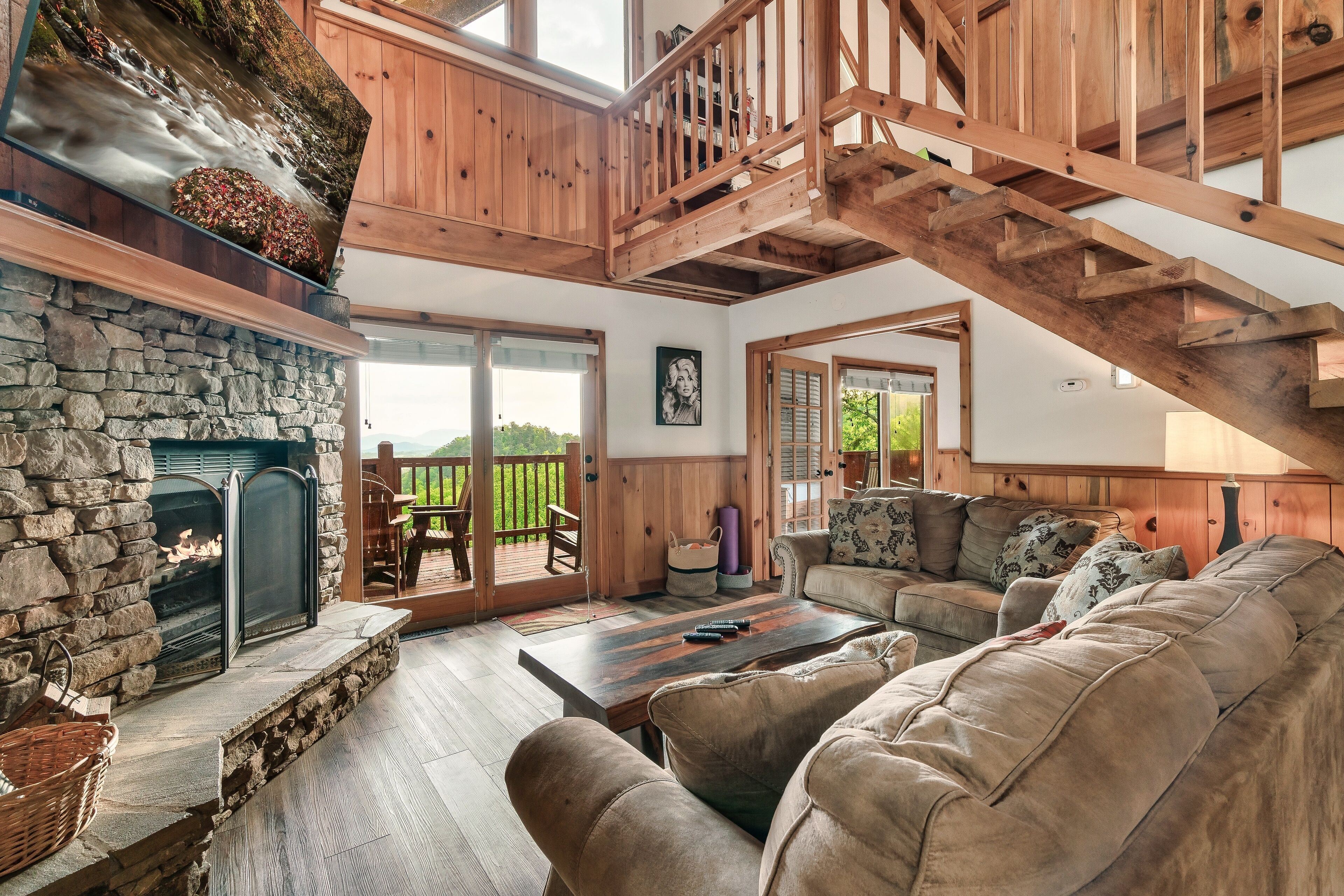 Televisio, takka, DVD-soitin, videokirjasto