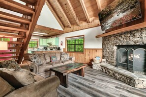 TV, fireplace, DVD player, video library