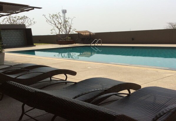 Outdoor pool, pool loungers