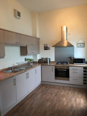Fridge, microwave, oven, stovetop - Penthouse Flat Close to Centre (Edinburgh)