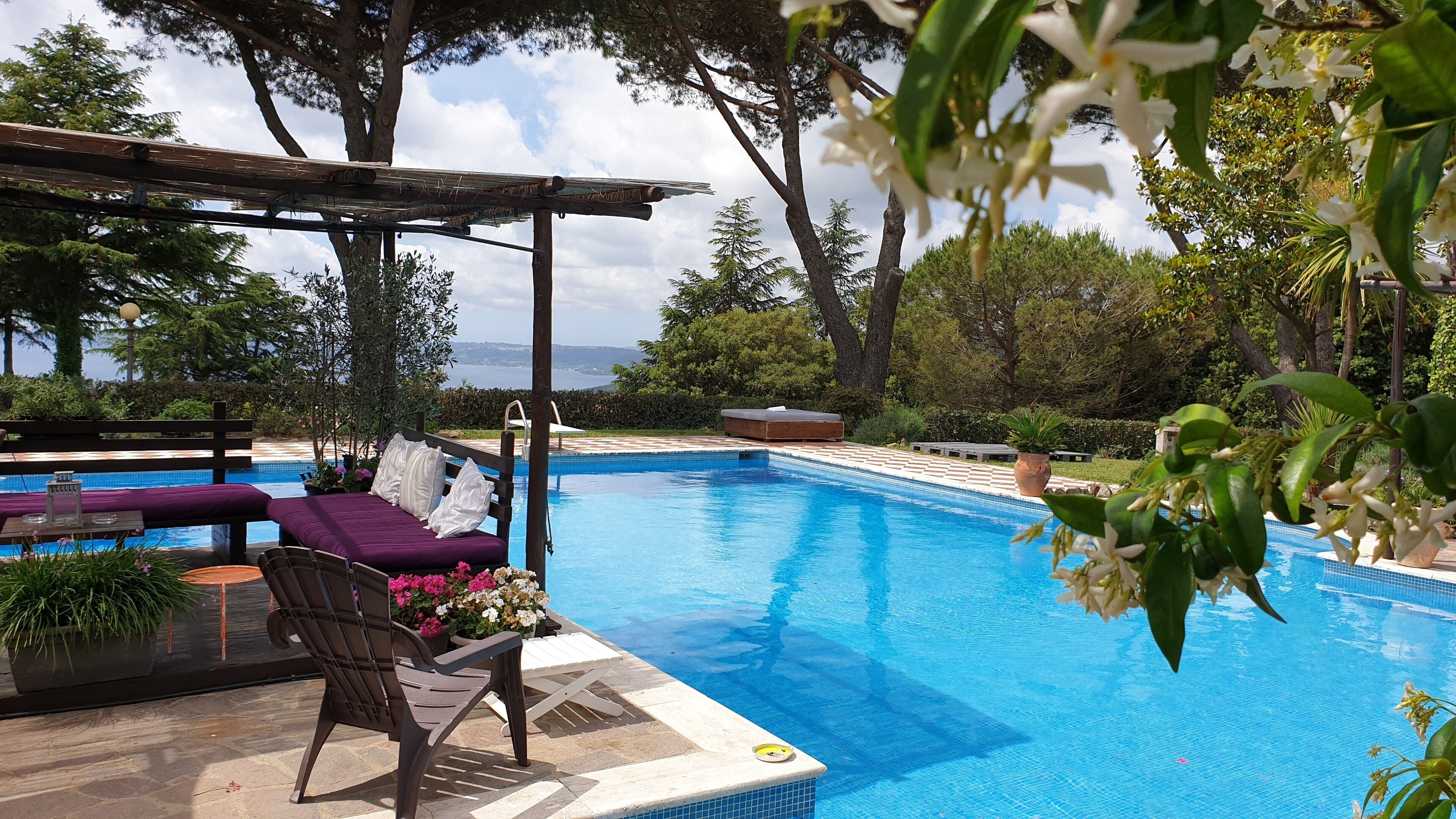 Seasonal outdoor pool, open 11:00 AM to 7:00 PM, pool umbrellas