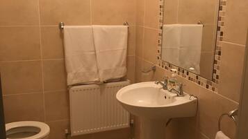 Shower, free toiletries, hair dryer, towels