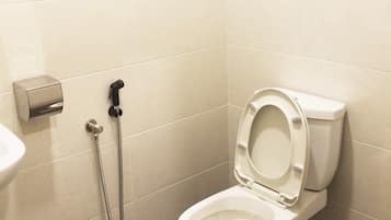 Shower, free toiletries, hair dryer, bidet