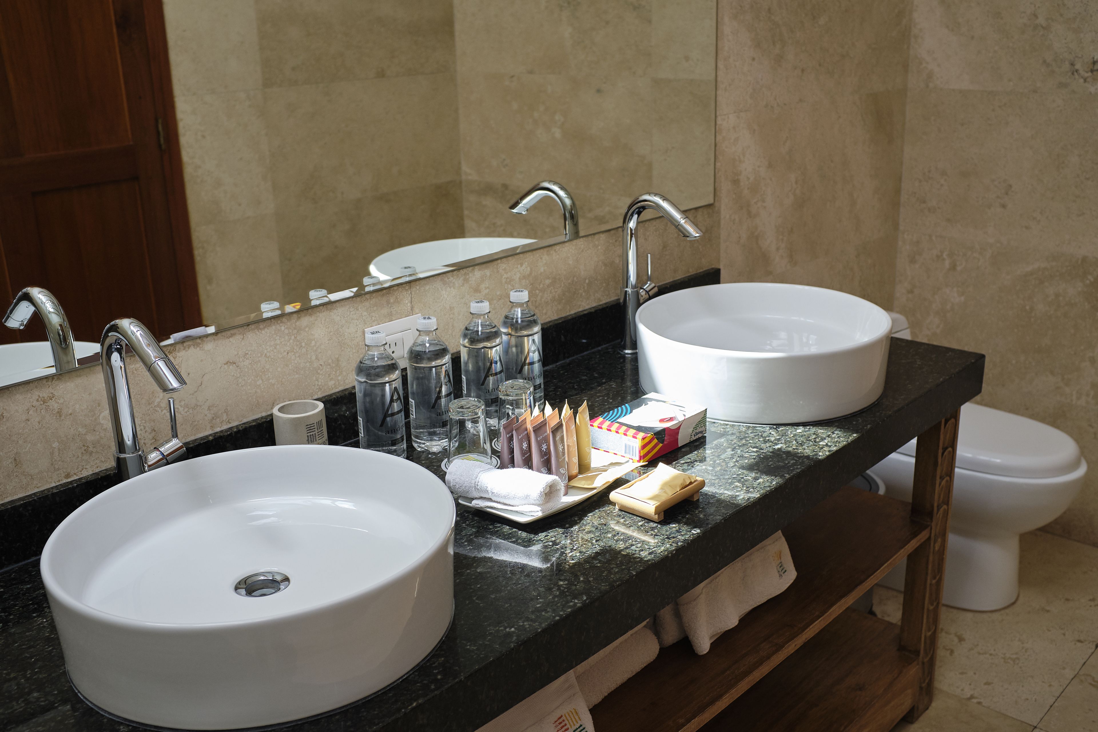 free toiletries, hair dryer, bathrobes, towels