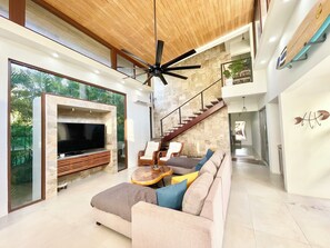 Smart TV, DVD player, books, video library