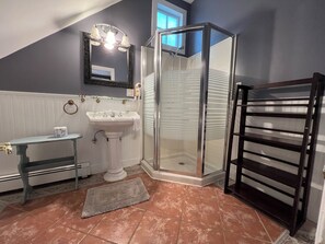 Combined shower/tub, hair dryer