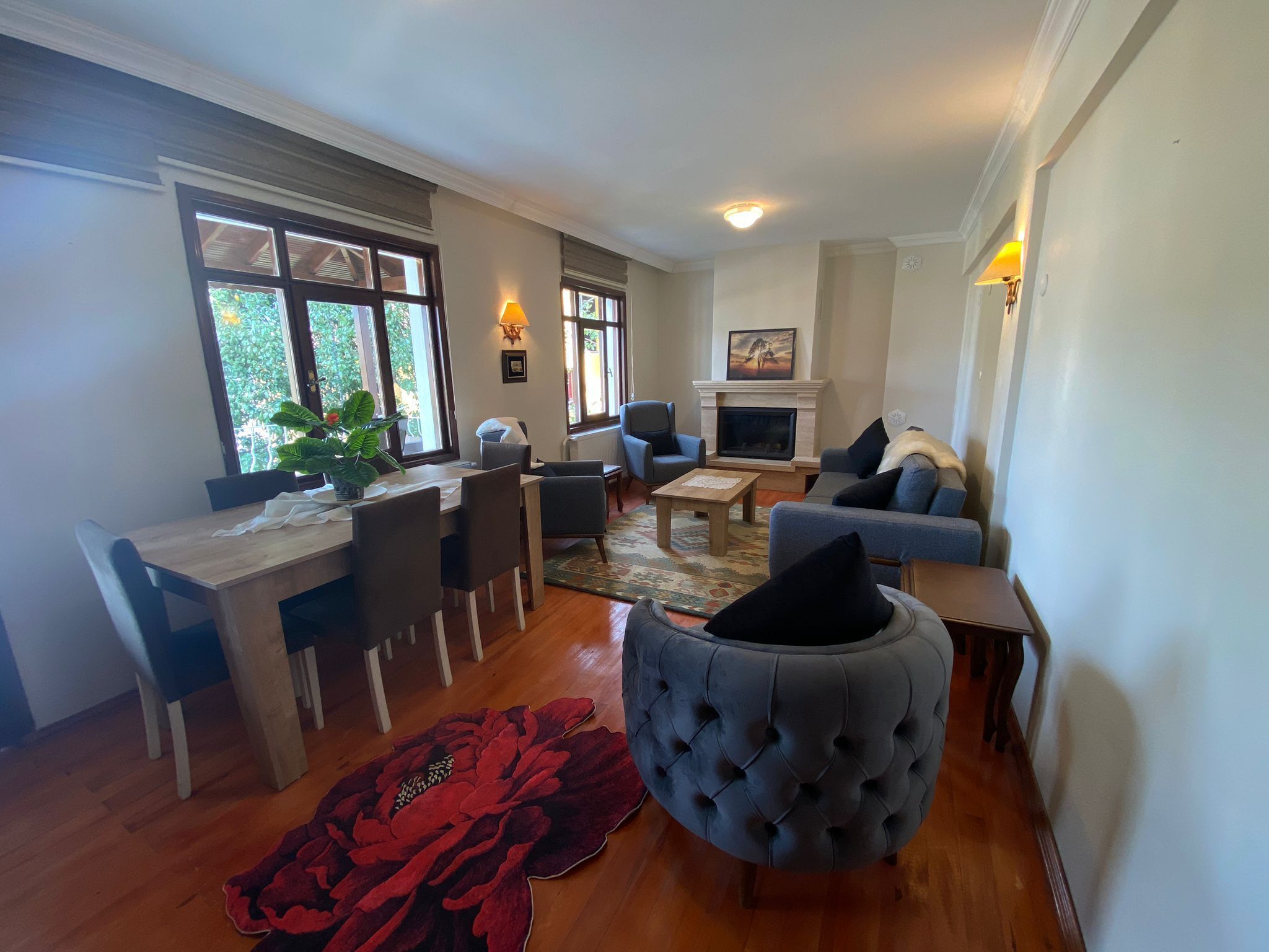 villa | living area | 53-inch lcd tv with satellite channels, tv, fireplace