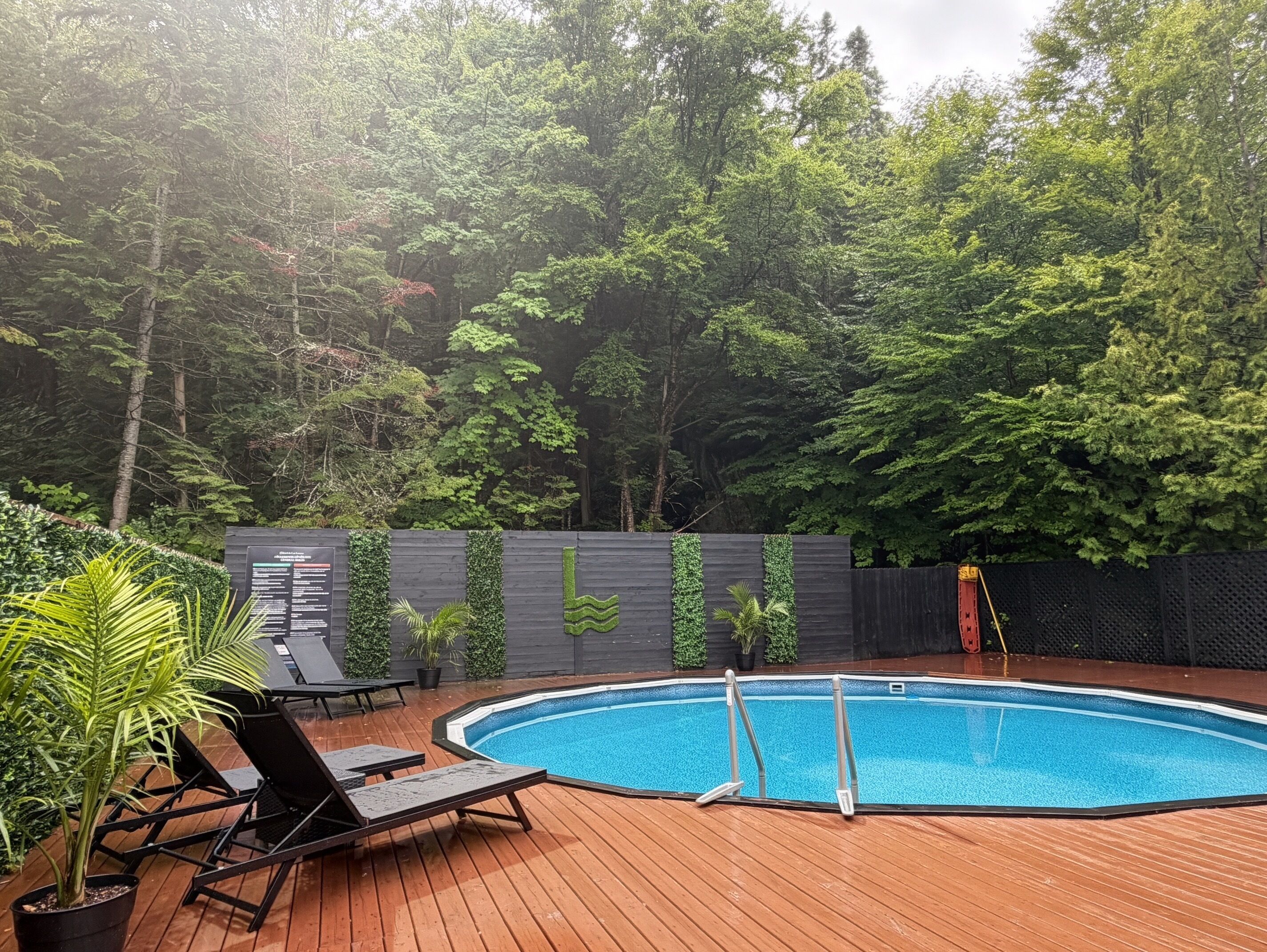 Seasonal outdoor pool, open 9:00 AM to 9:00 PM, pool loungers