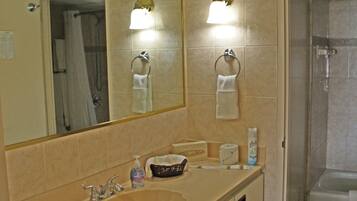 Regadera, secadora de cabello, toallas, papel de baño