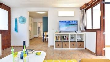 Een smart-tv, een dvd-speler en boeken