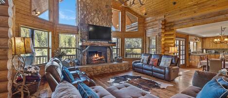 Een smart-tv, een open haard, een dvd-speler en boeken