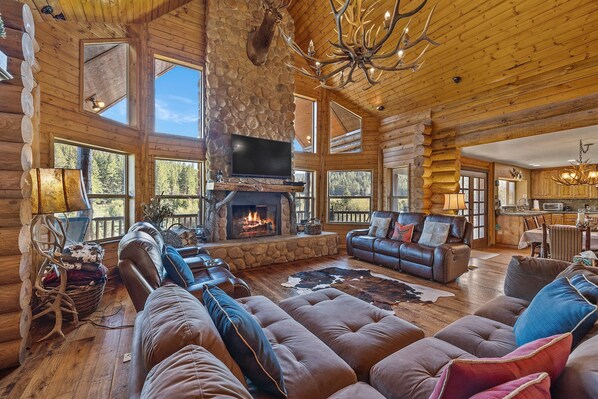 Smart TV, fireplace, DVD player, books