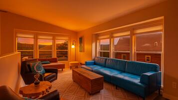 TV, fireplace, foosball, table tennis