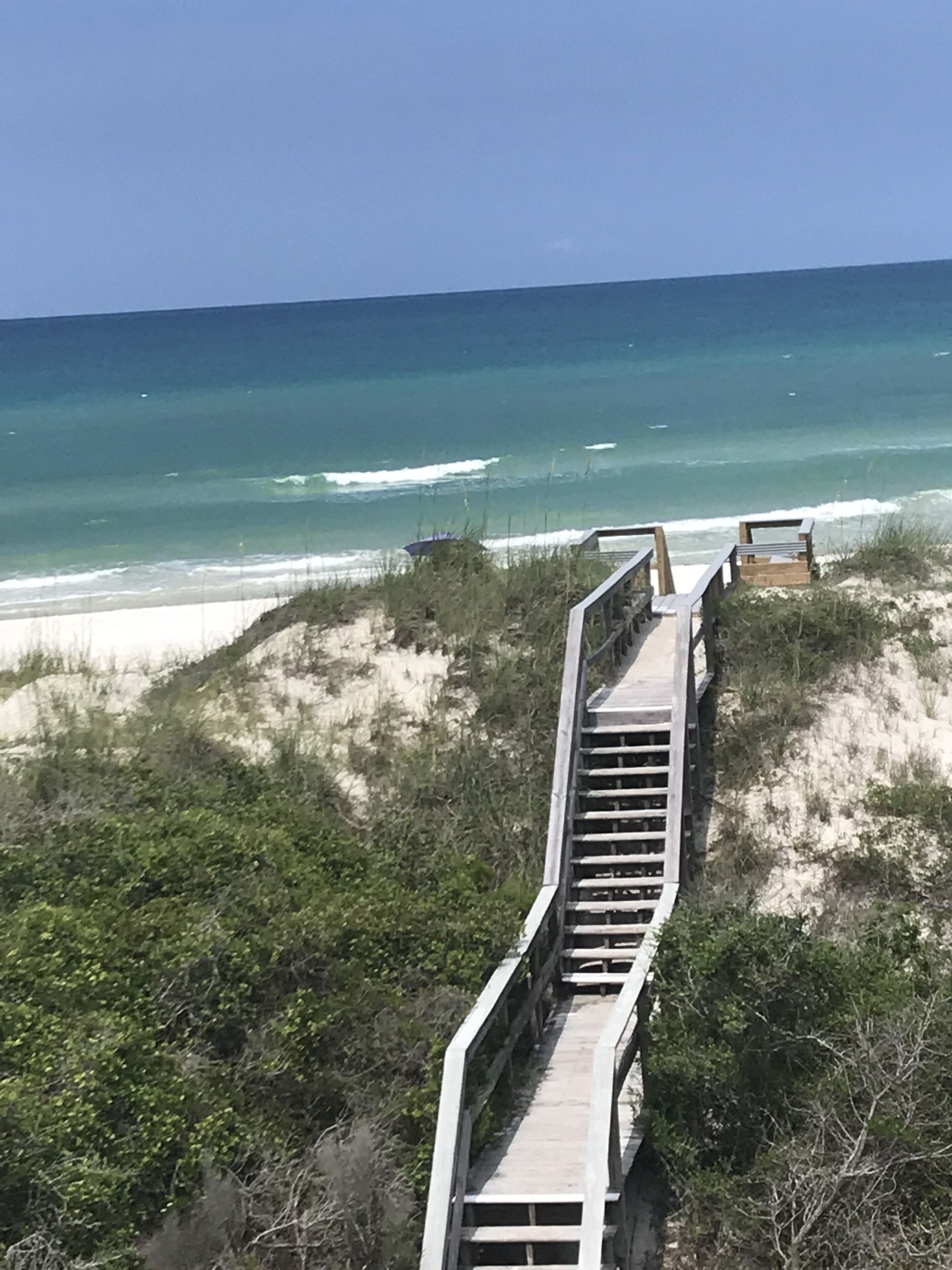On the beach, sun-loungers