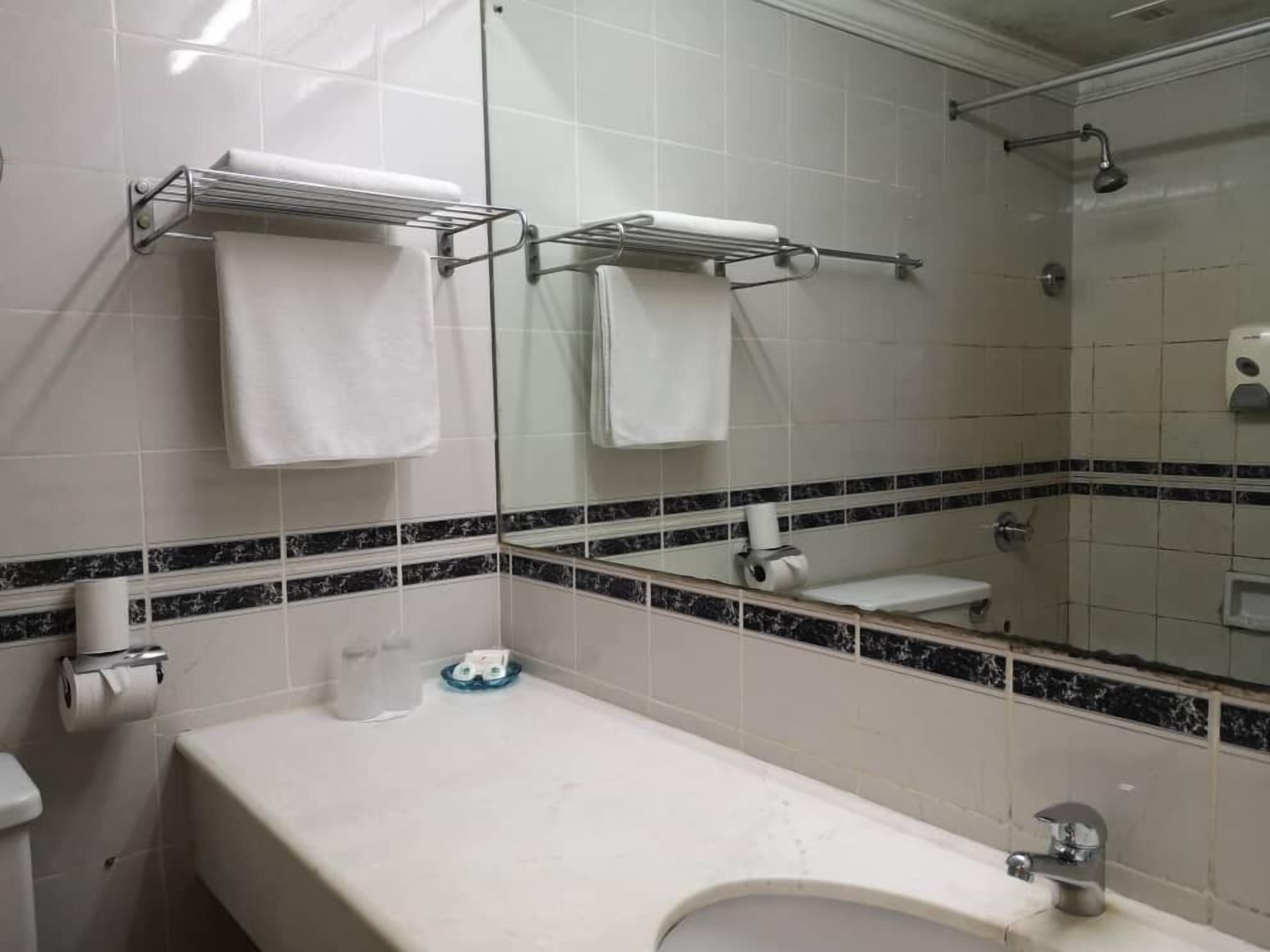 shower, free toiletries, hair dryer, towels